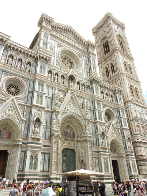 The patterned stone façade of a cathedral.